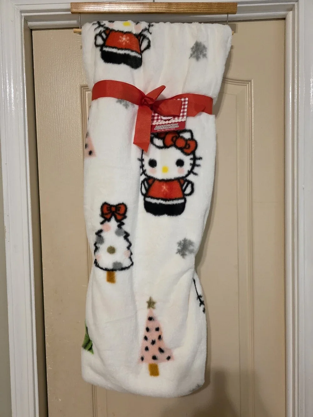 Hello Kitty Holiday Plush Throw Blanket - White, Red, Pink, Black, Yellow, Green